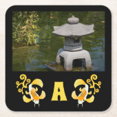 Gouden Koi Foto Monogram Kartonnen Onderzetters (Voorkant)