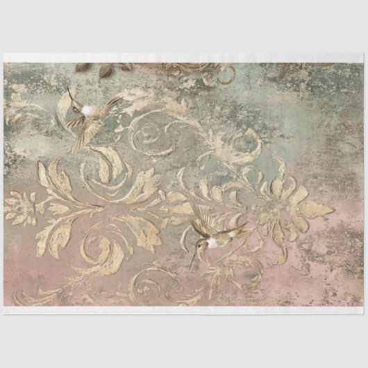 Gouden kolibries verguld Damask Patina Tissuepapier (Voorkant)