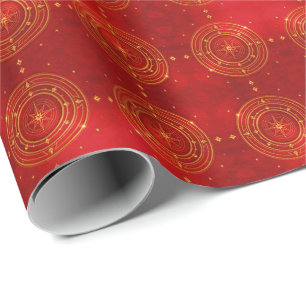 Gouden kompas en rode sterren patroon cadeaupapier