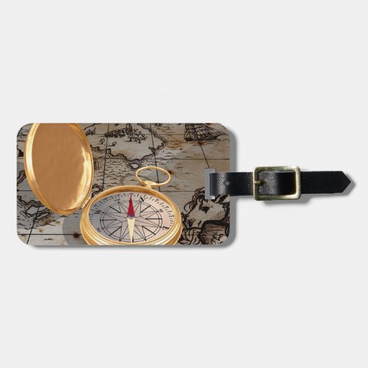  gouden kompas op Antiek piratenkaart Bagagelabel (Voorkant horizontaal)