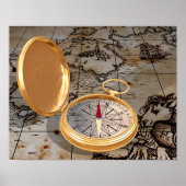  gouden kompas op Antiek piratenkaart Poster (Voorkant)