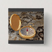  gouden kompas op Antiek piratenkaart Vierkante Button 5,1 Cm (Voorkant)