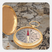  gouden kompas op Antiek piratenkaart Vierkante Sticker (Voorkant)