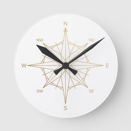 Gouden Kompasroos Wandklok (Voorkant)