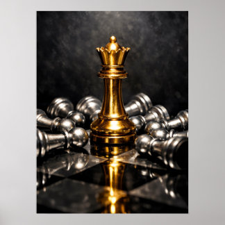 Gouden Koning Schaakstuk – Strategie, Macht & Over Poster