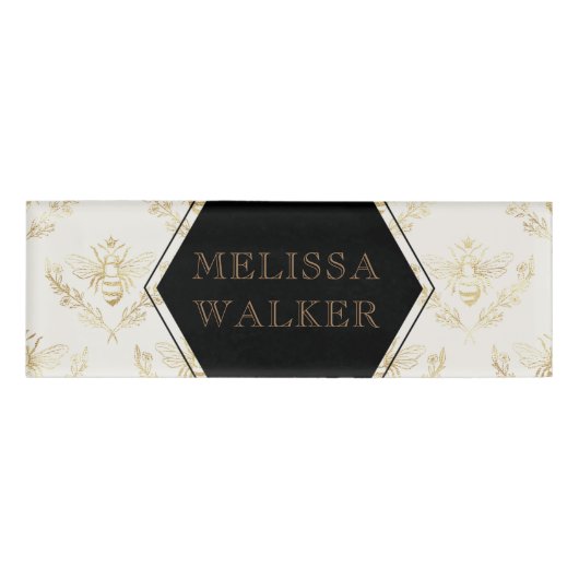  gouden koningin bijenbijenbijenmonogram naambadge (Voorkant)