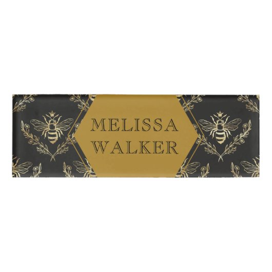  gouden koningin bijenbijenbijenmonogram naambadge (Voorkant)
