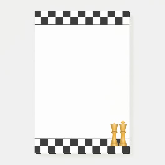 Gouden koningin & koning op zwart & wit schaakpost post-it® notes (Voorkant)