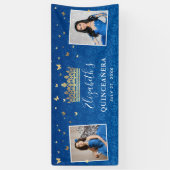 Gouden Koningsblauwe Rozen 2 Foto Verjaardag Quinc Spandoek (Verticaal)