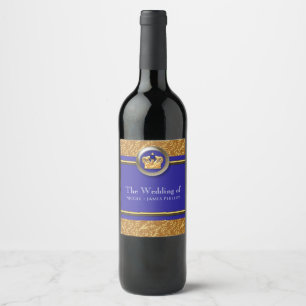 Gouden & Koninklijk Blauwe Kroon Elegante Aangepas Wijn Etiket