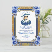 Gouden Koninklijk Blauwe Rozen Mexicaans Feest Bab Kaart (Staand voorkant)