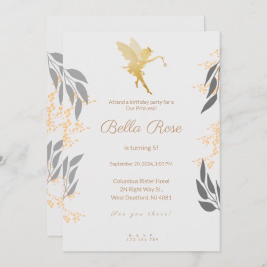 Gouden koninklijk uitziende 5e verjaardag uitnodig kaart (Voorkant / Achterkant)