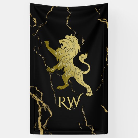 Gouden Koninklijke Leeuw Monogram Spandoek (Verticaal)