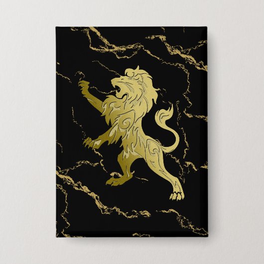 Gouden Koninklijke Leeuw Zwarte Marmer Button (Voorkant)