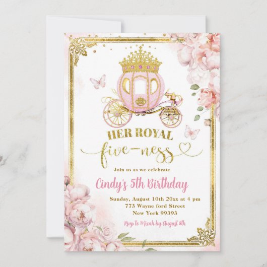Gouden Koninklijke Vijfde Prinses Carriage Verjaar Kaart (Voorkant)