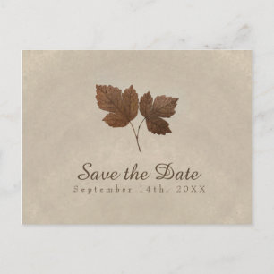 Gouden koperen herfstbladeren save the date aankondigingskaart