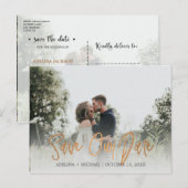 Gouden koperen typografie trouwfoto opslaan van de aankondigingskaart (Voorkant / Achterkant)