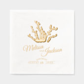 Gouden koraal bruiloft aangepaste naam folie servetten (Voorkant)