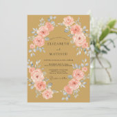Gouden Koraal Ranunculus Eucalyptus Bruiloft Kaart (Staand voorkant)
