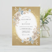 Gouden Korenbloem Blad Bruiloft Kaart (Staand voorkant)