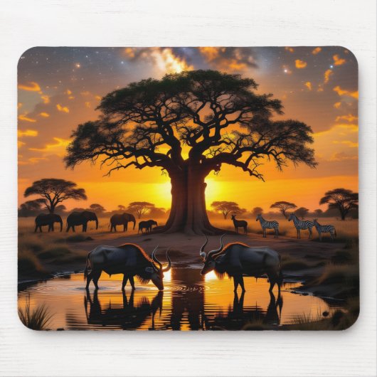 Gouden kosmisch watergat zonsondergang muismat (Voorkant)