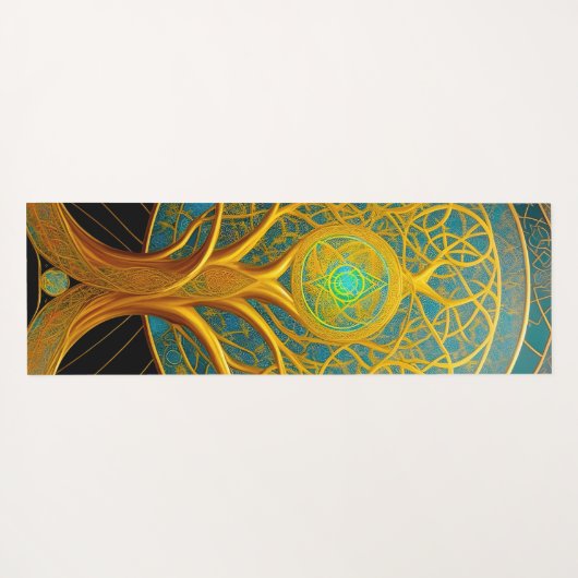 Gouden kosmische levensboom yogamat (Achterkant (horizontaal))