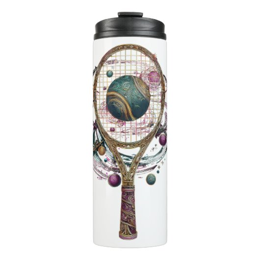 Gouden kosmische tennisracket thermosbeker (Voorkant)