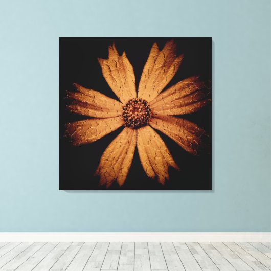 Gouden Kosmos Bloem op Zwart Canvas Afdruk (Insitu (Houten vloer))
