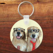 Gouden koudriever met nerd glas sleutelhanger (Voorkant)