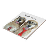 Gouden koudriever met nerd glas tegeltje (Zijkant)