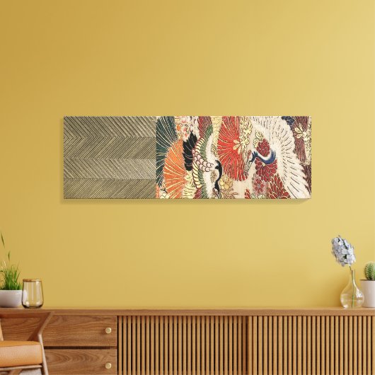 Gouden kraan op Zijde Tapestry Canvas Afdruk (Insitu (Woonkamer))