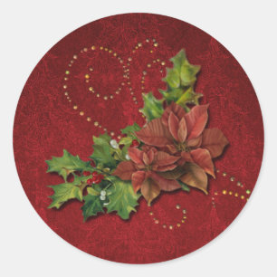Gouden Kralen Swirls en Kerstmis Bloemen Ronde Sticker