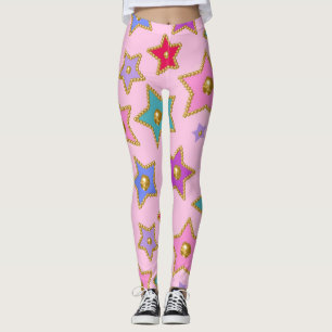 Gouden Kralen Verfraaide Kleur Sterren op Roze Gro Leggings