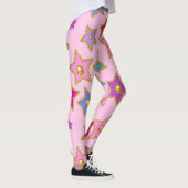 Gouden Kralen Verfraaide Kleur Sterren op Roze Gro Leggings (Rechts)