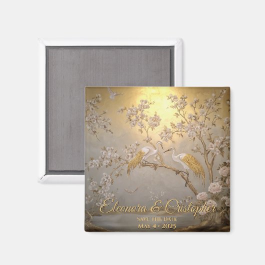 Gouden kranen en bloesems Japans Save the Date Magneet (Voorkant / Achterkant)