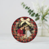 Gouden krans Buffalo geruite foto Kerstkaart (Staand voorkant)