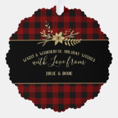 Gouden Krans Buffel Plaid met Foto Ornament Kaart (Achterkant)