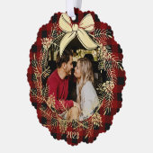 Gouden Krans Buffel Plaid met Foto Ornament Kaart (Links)