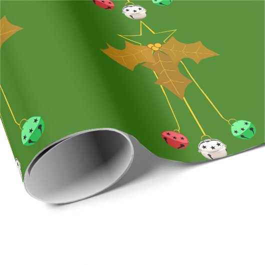 Gouden krans en Jingle Bells Green Wrapping Paper Cadeaupapier (Rol Hoek)