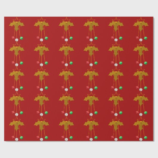 Gouden krans en Jingle Bells Red Wrapping Paper Cadeaupapier (Vlak)