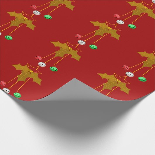 Gouden krans en Jingle Bells Red Wrapping Paper Cadeaupapier (Hoek)