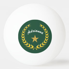 Gouden krans en ster personaliseren met naam pingpongbal