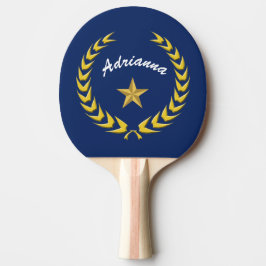 Gouden krans en ster personaliseren met naam tafeltennisbatje
