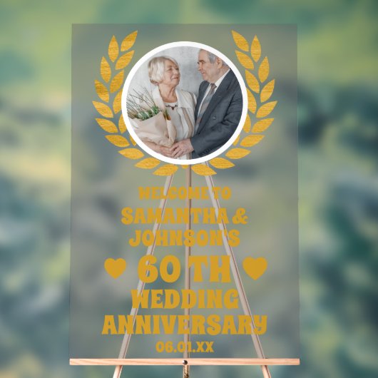 Gouden Krans Foto 60e bruiloft Jubileum Welkom Acryl Bord (Neutraal)