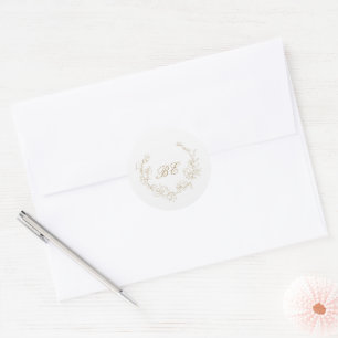 Gouden krans monogram elegante trouw ronde sticker