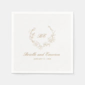 Gouden Krans Monogram Elegante Trouw Servet (Voorkant)