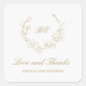 Gouden krans monogram elegante trouw vierkante sticker (Voorkant)