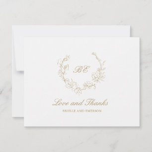 Gouden Krans Monogram Foto Elegante Huwelijk Bedankkaart