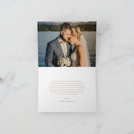 Gouden Krans Monogram Foto Elegante Huwelijk Bedankkaart (Binnen)