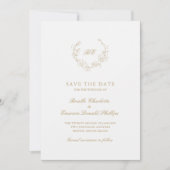 Gouden Krans Monogram Foto Elegante Huwelijk Save The Date (Voorkant)